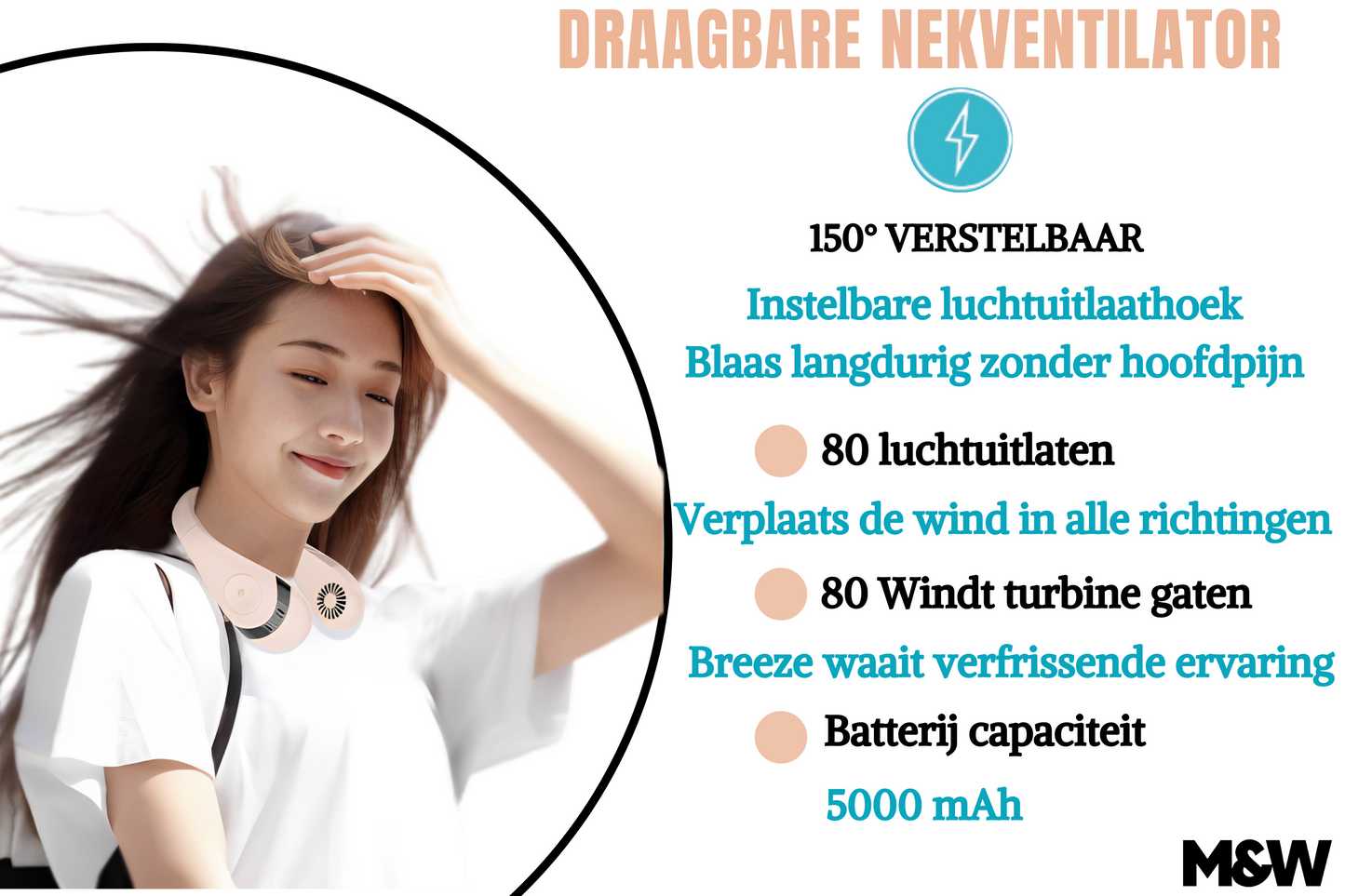 M&W Nekventilator - Gezichtsventilator Langere Levenduur!