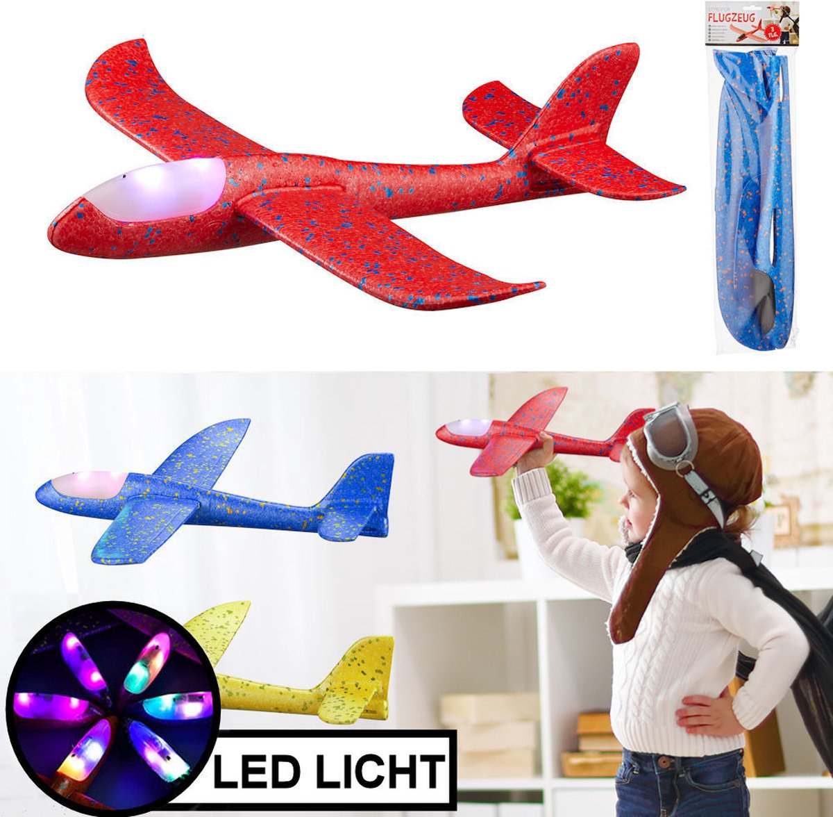 2 Zweefvliegtuig Foam met LED Verlichting