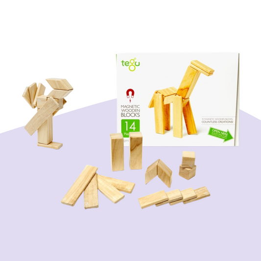 Tegu Duurzaam Magnetische Houten Blokken - 14 stuks Naturel