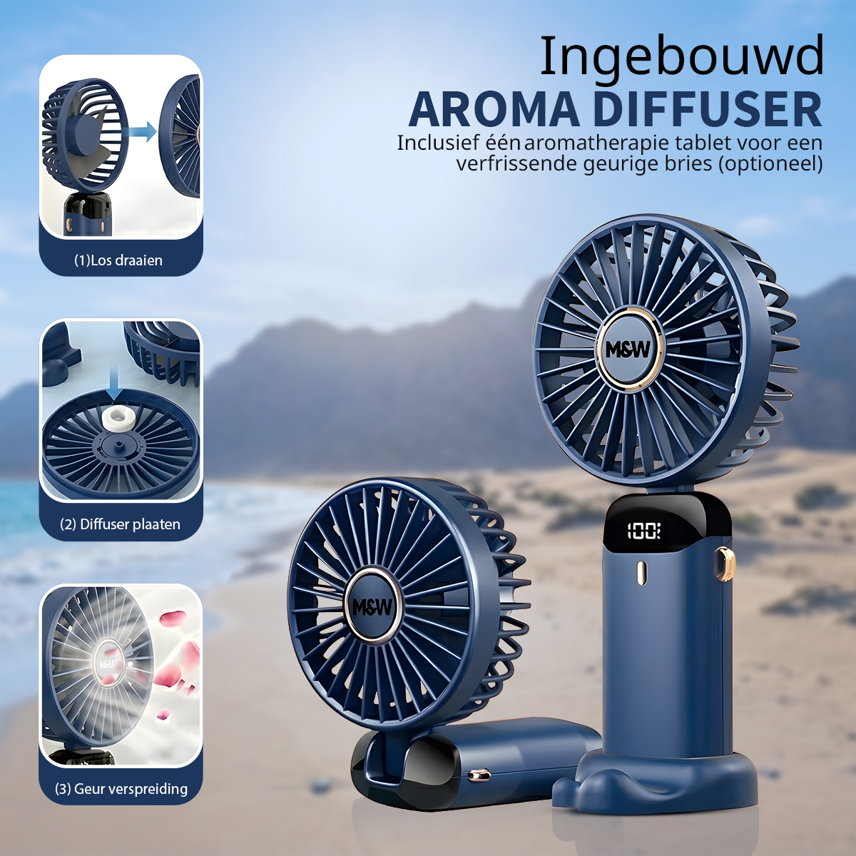 M&W Draagbare Hand Ventilator - Blauw