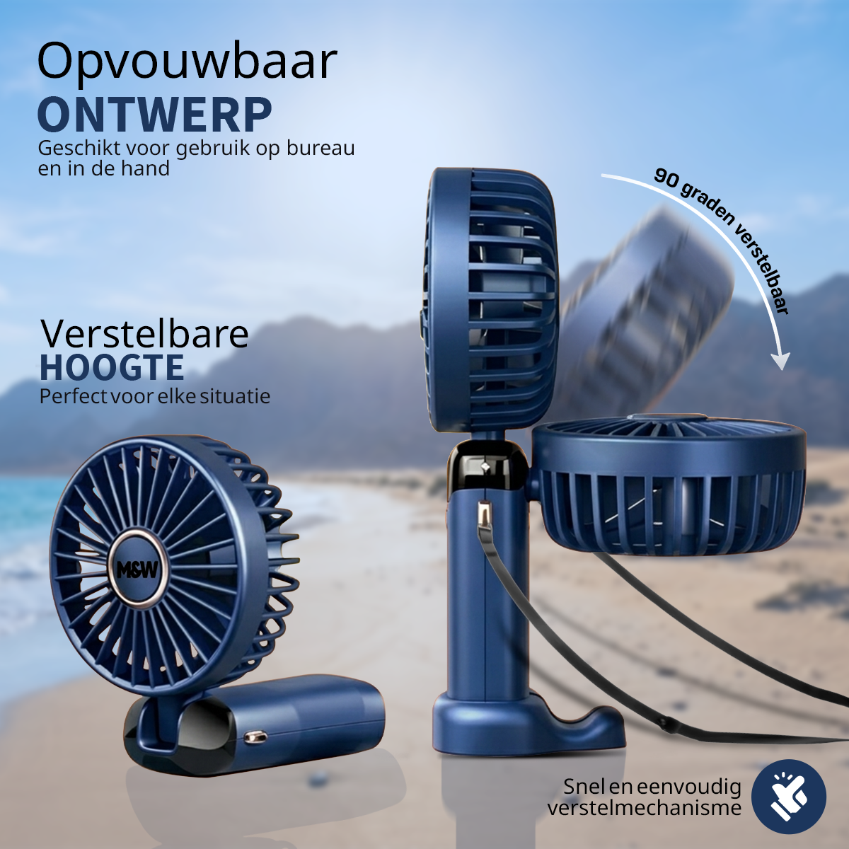 M&W Draagbare Hand Ventilator - Blauw