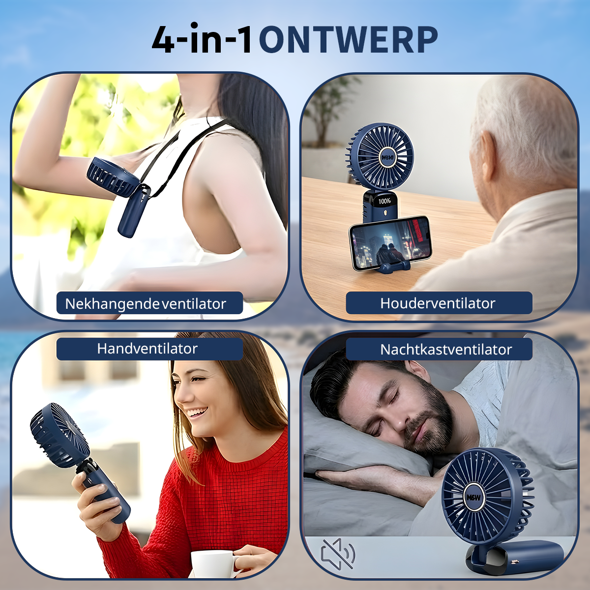 M&W Draagbare Hand Ventilator - Blauw