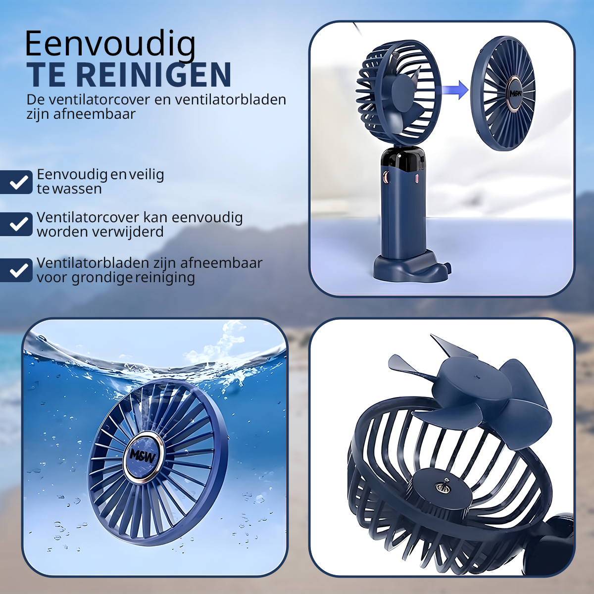 M&W Draagbare Hand Ventilator - Blauw