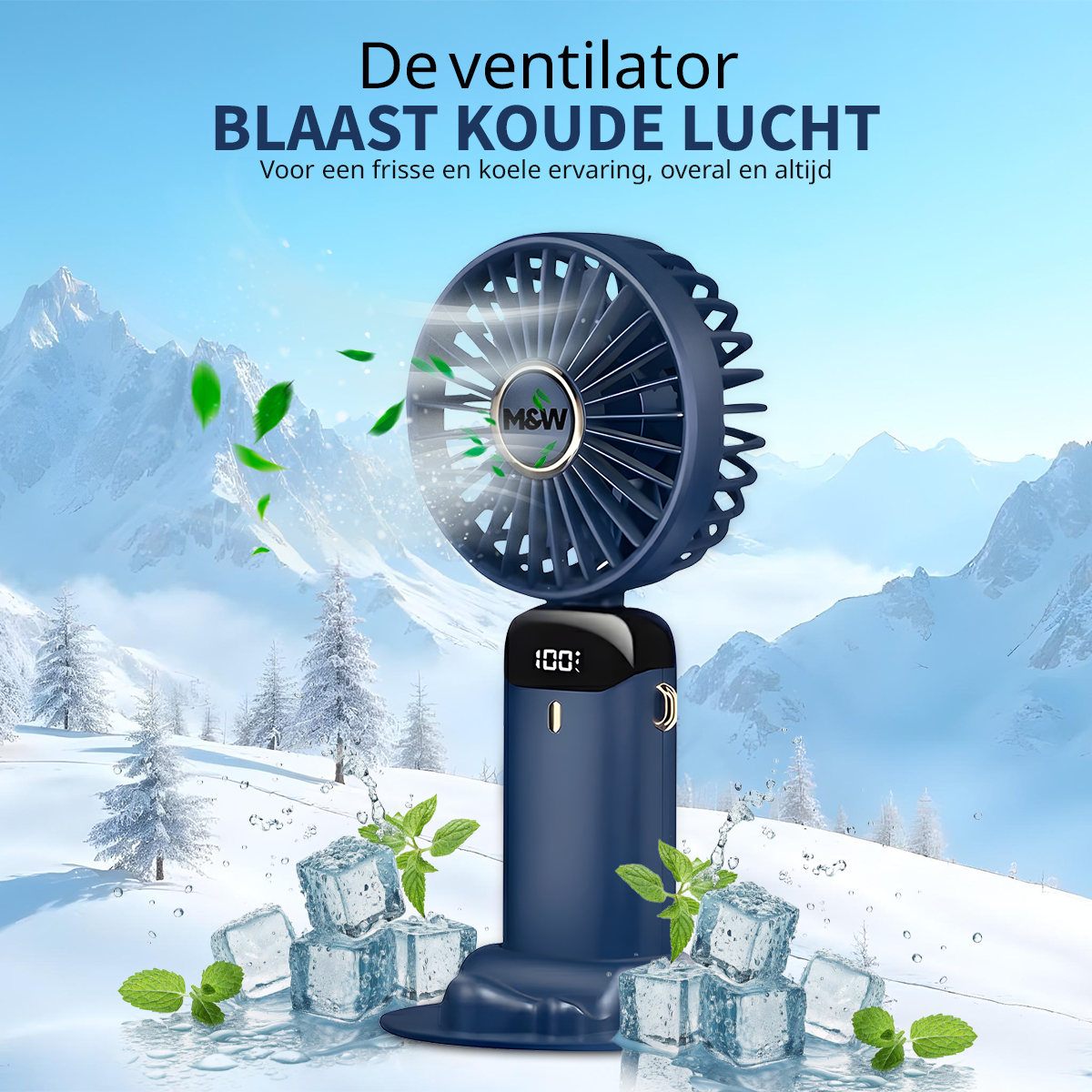 M&W Draagbare Hand Ventilator - Blauw